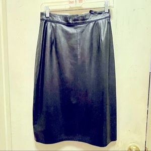 True 1980’s Vintage EREZ Soft Black Leather Pencil Skirt, Satin-Lined Sz. 8